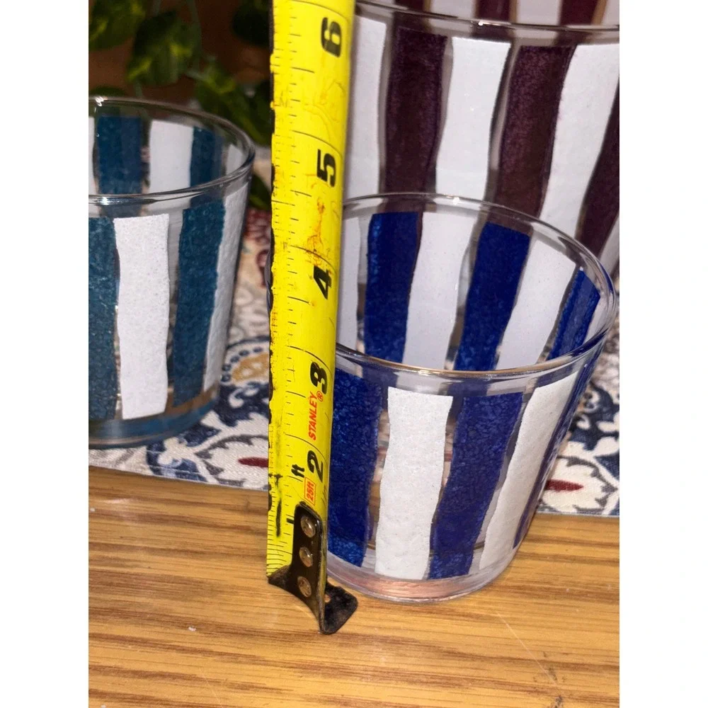 Vintage Libbey Cocktail BARWARE Set Wavy Stripe Retro MCM 5 Pc Ice Bucket Glasse